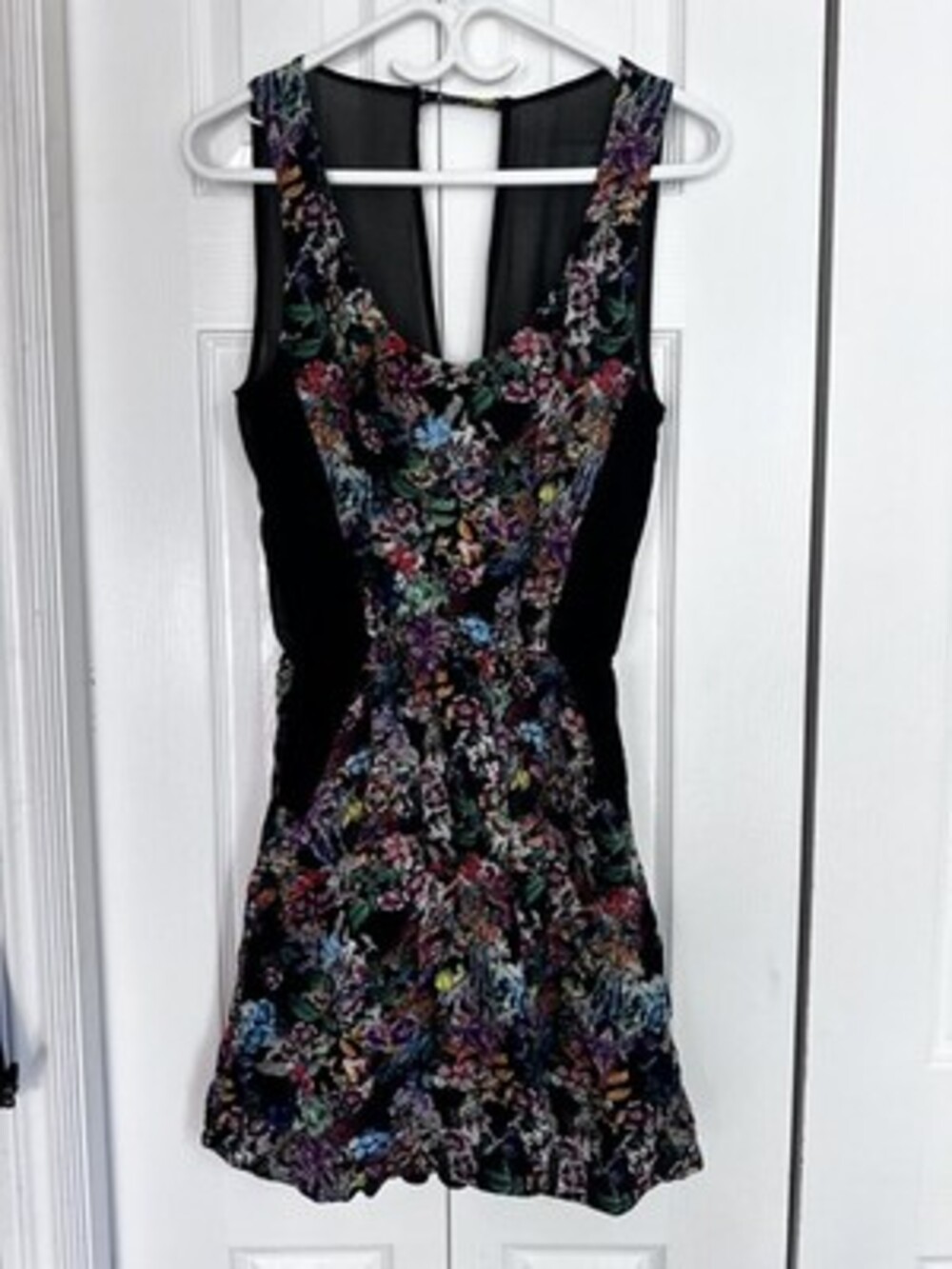 Contemporary Floral Fit and Flare Mini Dress with Sheer Back #17